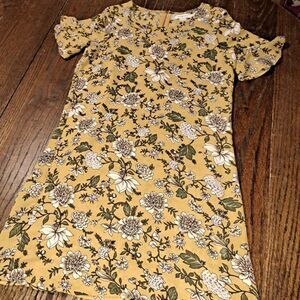 Size 12 14 Mini Molly Short Butterfly Sleeve Gold Green Floral Mini Dress